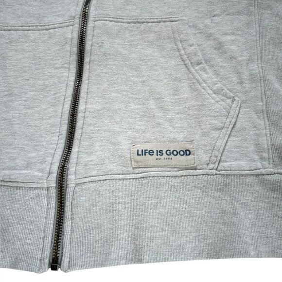 Life is Good Simply True Full Zip Fleece Hoodie Gray Spell Out Womens Medium - Picture 5 of 10